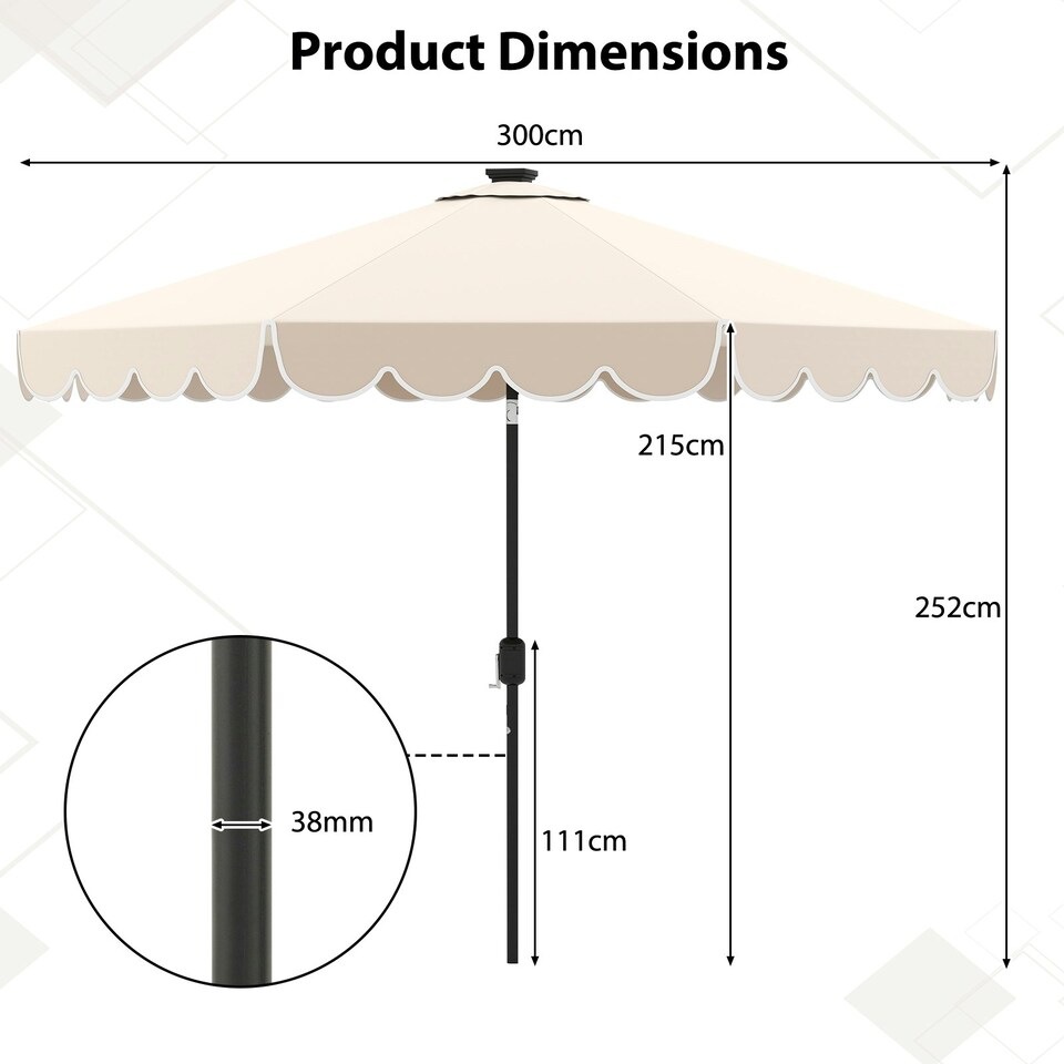 image 1 of COSTWAY 10FT/3M Solar Garden Parasol Sun Shade Canopy Beige Cream