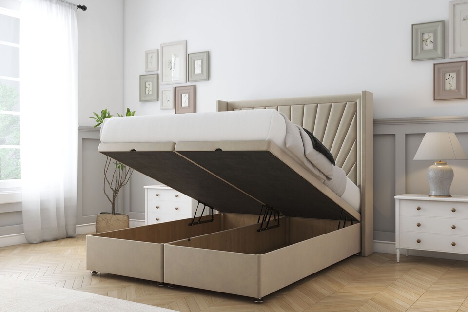 image 1 of Sloomy Rutherford Almond Coniston Ottoman Bed With Mattress With 54" Wingback Headboard 4' Small Double