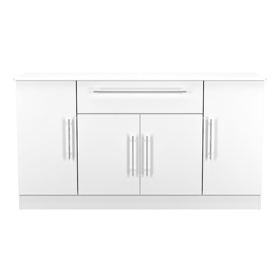 image 1 of Carlton 4 Door 1 Drawer Wide Sideboard in Porcelain Matt (Ready Assembled) | White | Porcelain Matt