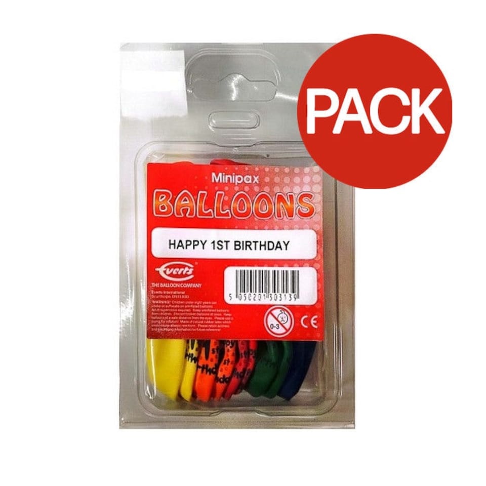 Everts MiniPax 1st Birthday Balloons (Pack of 10) - Multicoloured - One Size