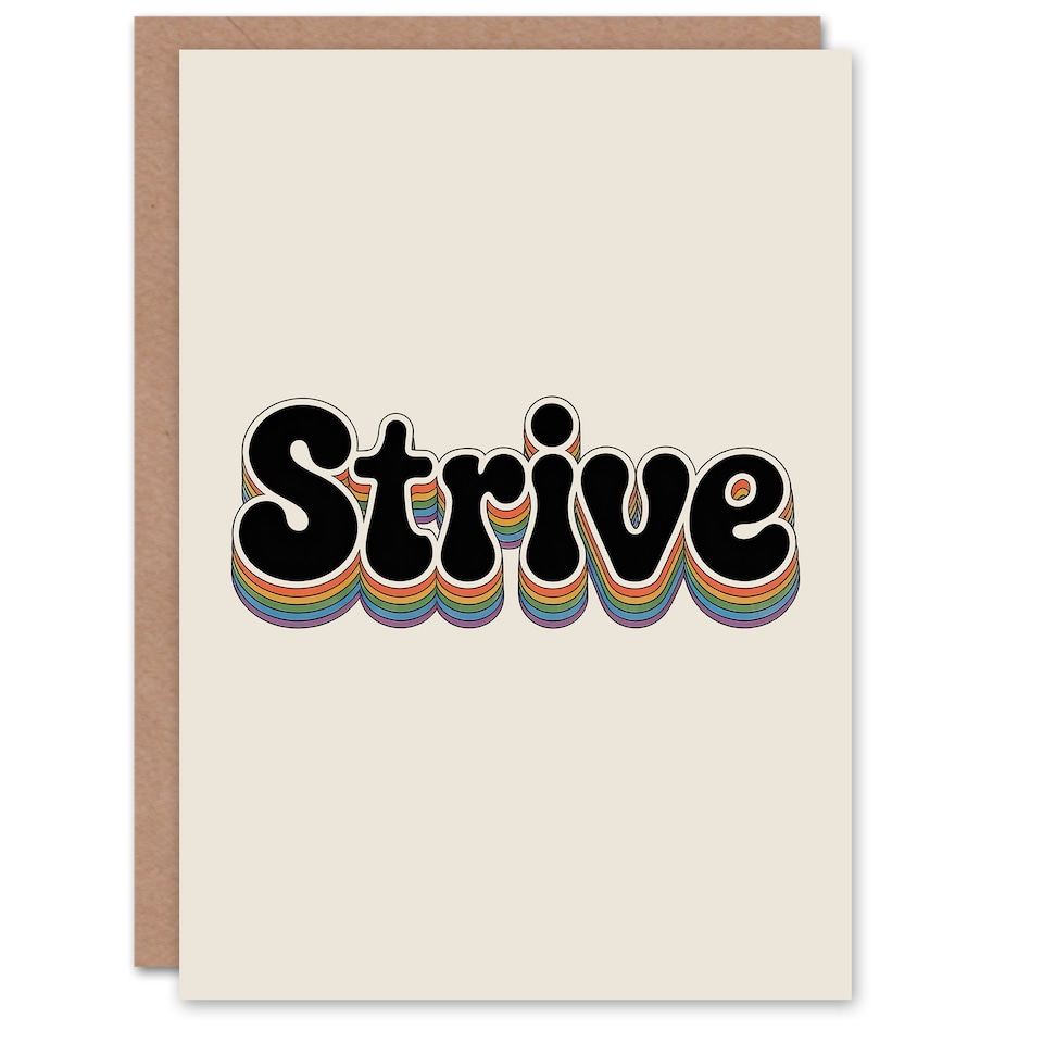 image 1 of Strive Colourful Retro Rainbow Font Typography Good Luck Greeting Card