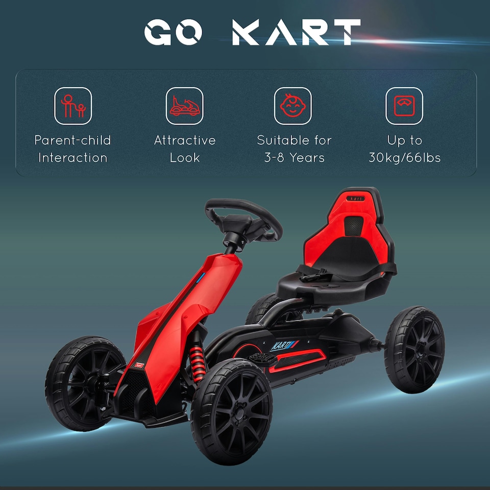 image 1 of HOMCOM Children Pedal Go Kart w/ Adjustable Seat, Handbrake - Red