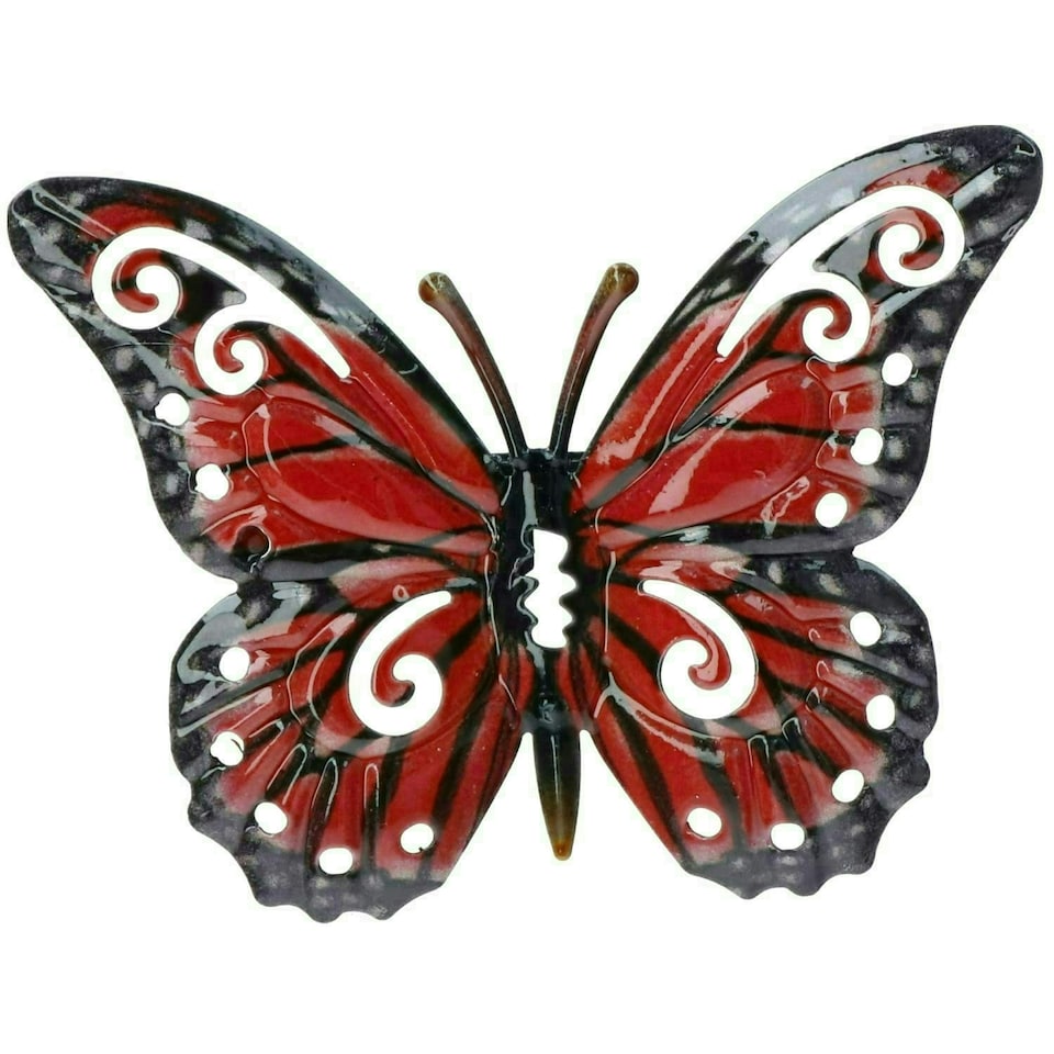 image 1 of Set of 4 Red Small Metal Butterflies Garden/Home Wall Art Ornament