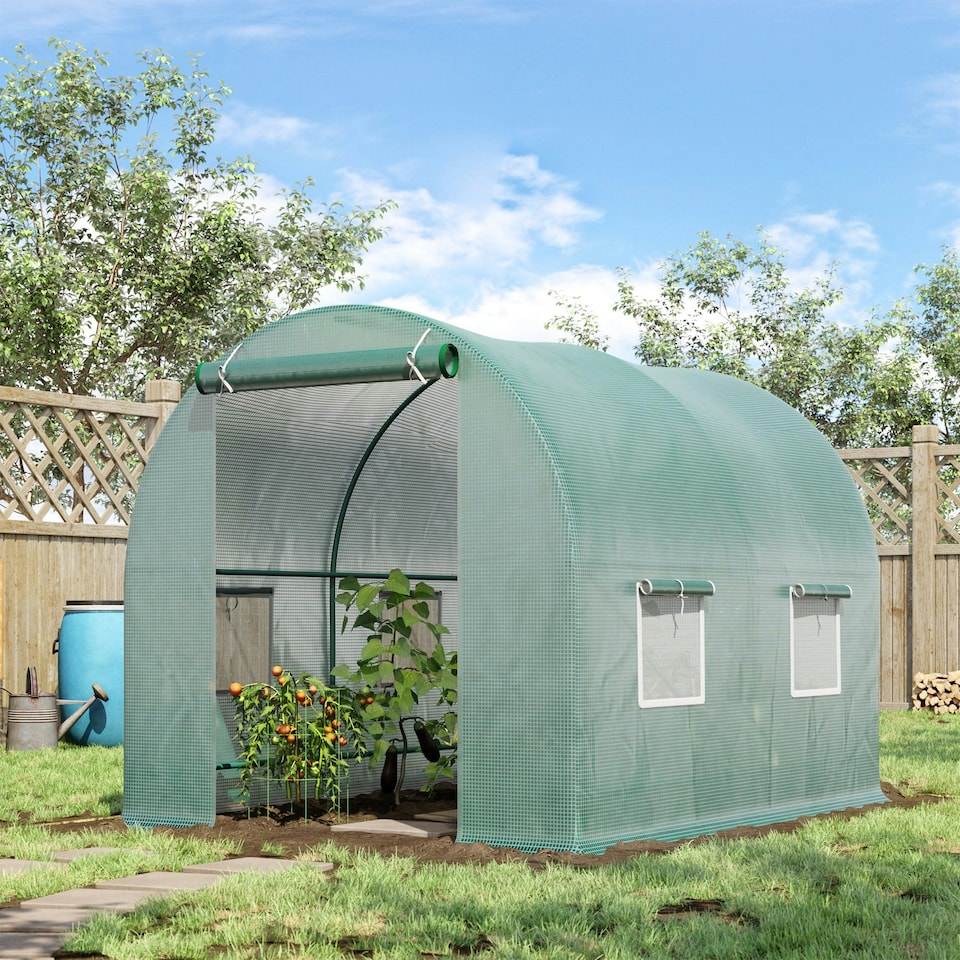 image 1 of Outsunny Polytunnel Greenhouse Outdoor Grow House Roll Up Door Windows 2x2.5m