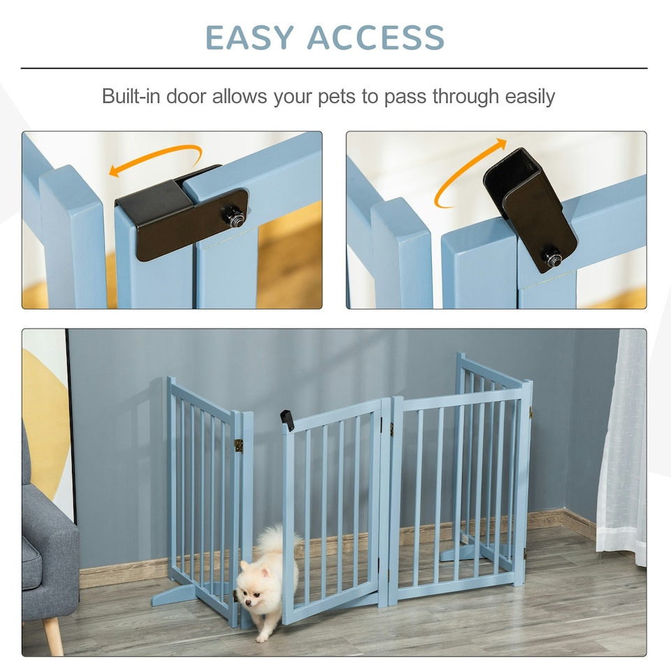 image 1 of PawHut Freestanding Pet Gate w/ 2 Support Feet for Doorways Stairs Blue Grey