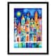 image 1 of Midnight Full Moon Colourful Town Folk Art 9x7" Black Framed Wall Art Print