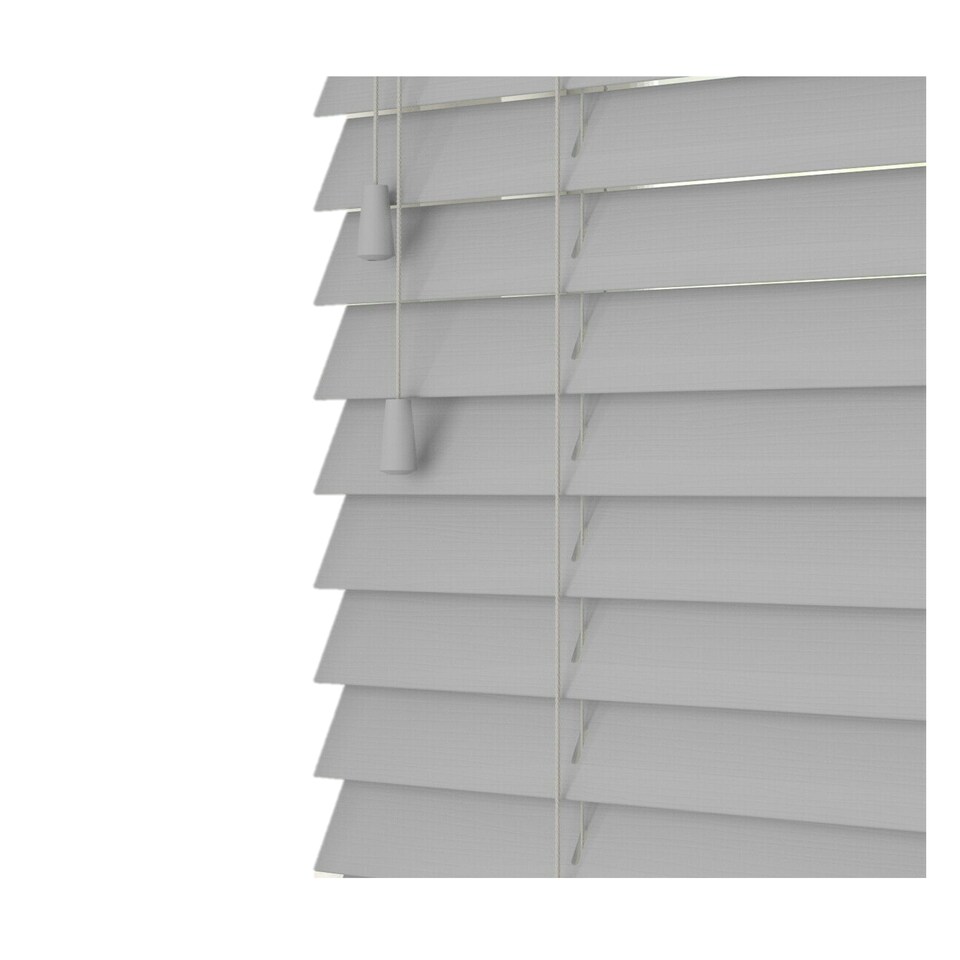image 1 of 160cm Dove Grey Smooth Finish Faux Wood Venetian Blinds with Strings (120cm Drop) | Grey | Grey