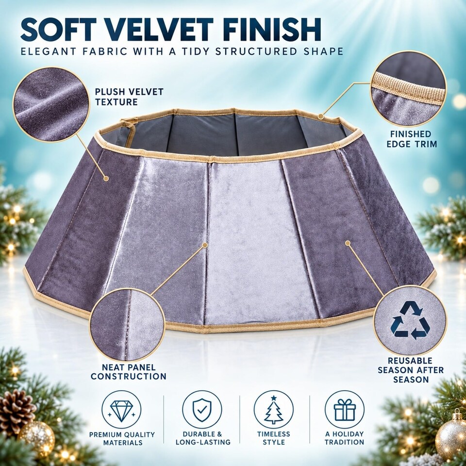 image 1 of 26.8 Inch Silver Diamond Shape Christmas Tree Collar Velvet Foldable Stand Cover