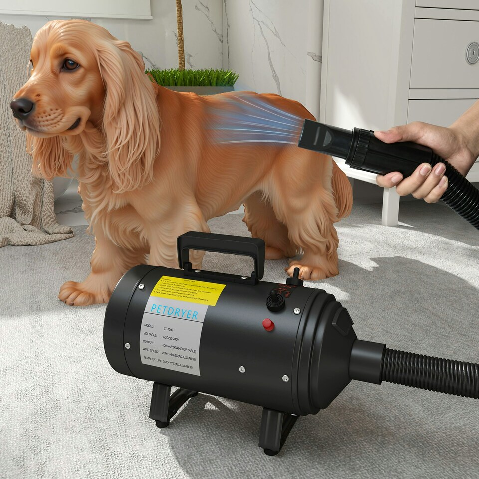 image 1 of PawHut 2200W Dog Hair Dryer with Adjustable Temperature & Velocity, Black