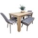 image 1 of Oak Effect Dining Table with 2 Grey Velvet Chairs and 2 Benches  Dining Set