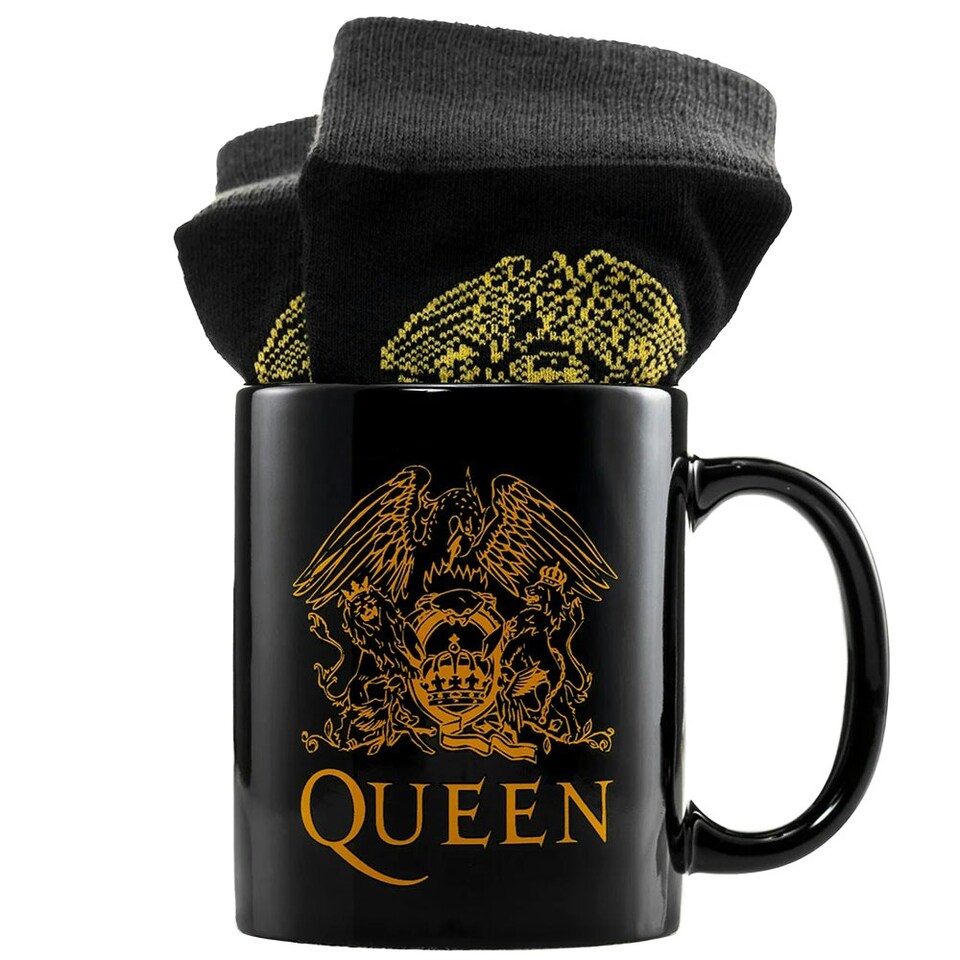 image 1 of Queen 315ml Mug and Sock Set - Black/Yellow - One Size