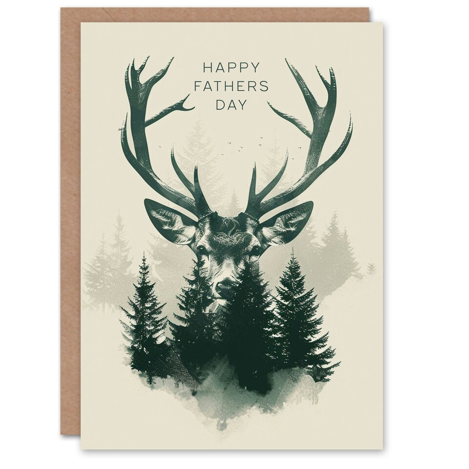 image 1 of Fathers Day Stag Head Trees Forest Woodland Dad Card