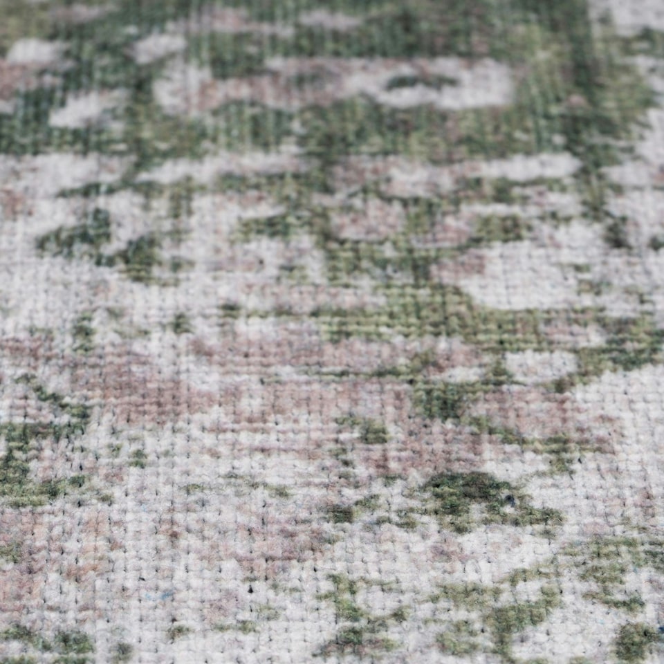 image 1 of KUKOON Silver Grey Green Distressed Abstract Non Slip Washable Low Pile Runner Rug 60cm x 240cm Green