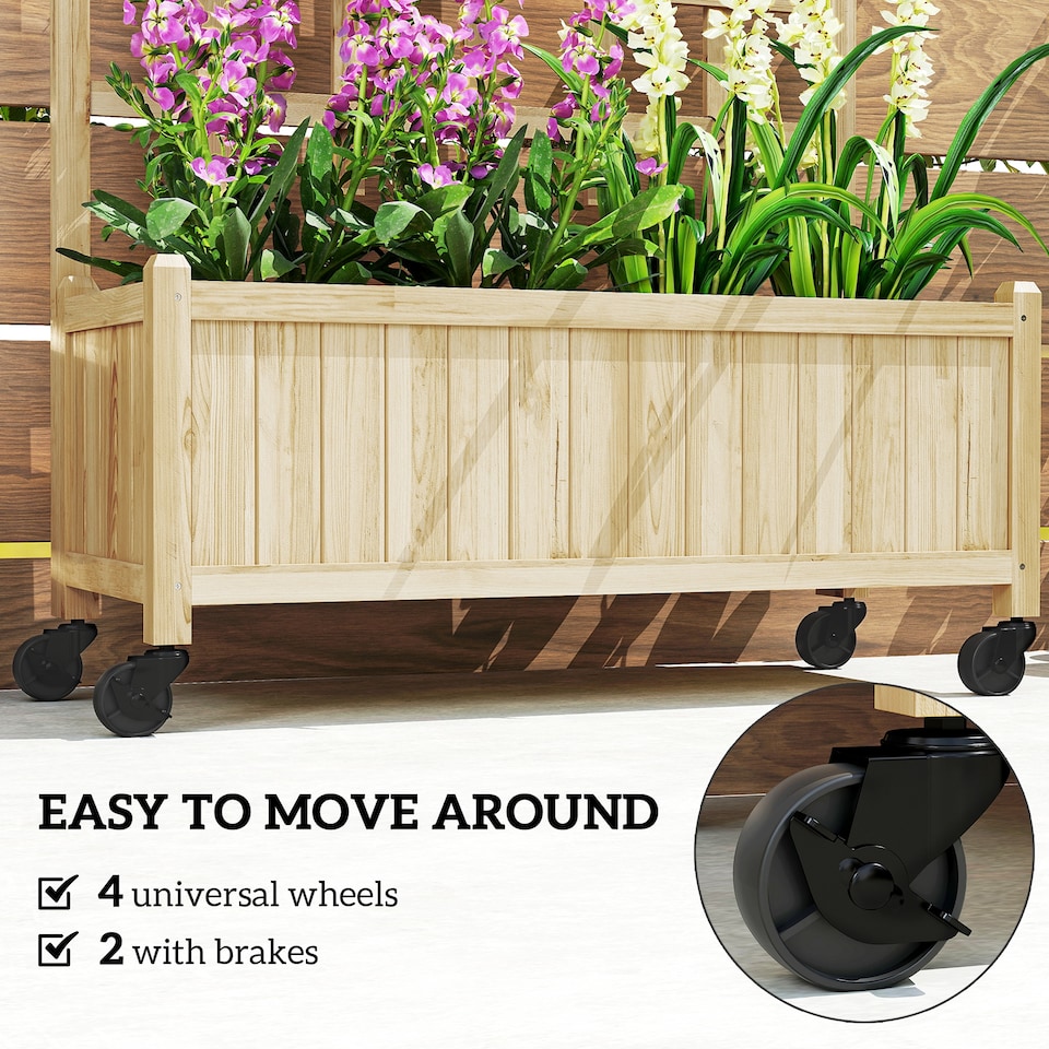 image 1 of Outsunny Wooden Trellis Planter, Raised Garden Bed with Wheels, Natural