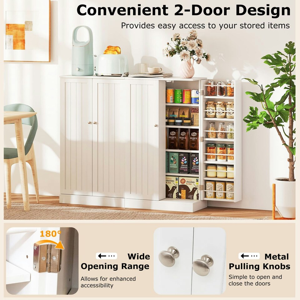 image 1 of COSTWAY Kitchen Cupboard Buffet Pantry Cabinet with Countertop White