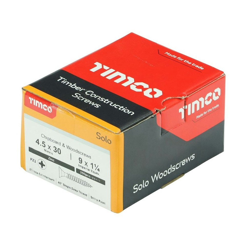 image 1 of Timco - Solo Chipboard & Woodscrews - PZ - Double Countersunk - Zinc (Size 4.5 x 30 - 200 Pieces)