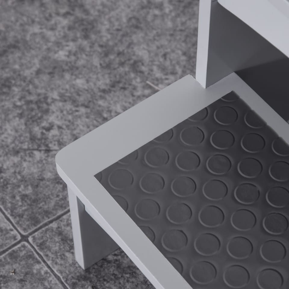 image 1 of HOMCOM Kids Wooden 2-Step Stool Mini Ladder Assistance Unit Non-Slip Panels | Grey