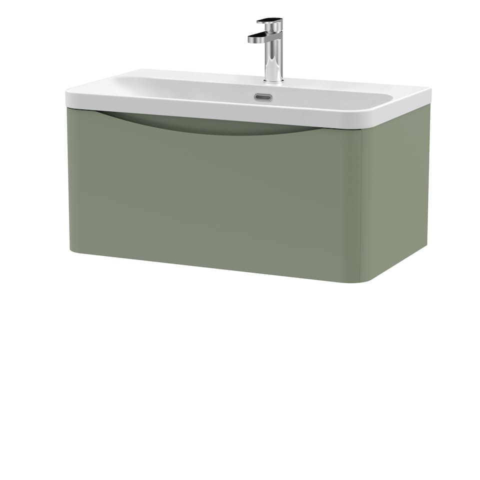 image 1 of Balterley Arch Modern Bathroom Wall Hung 1 Drawer Vanity Unit & Ceramic Basin | Green | Satin Green