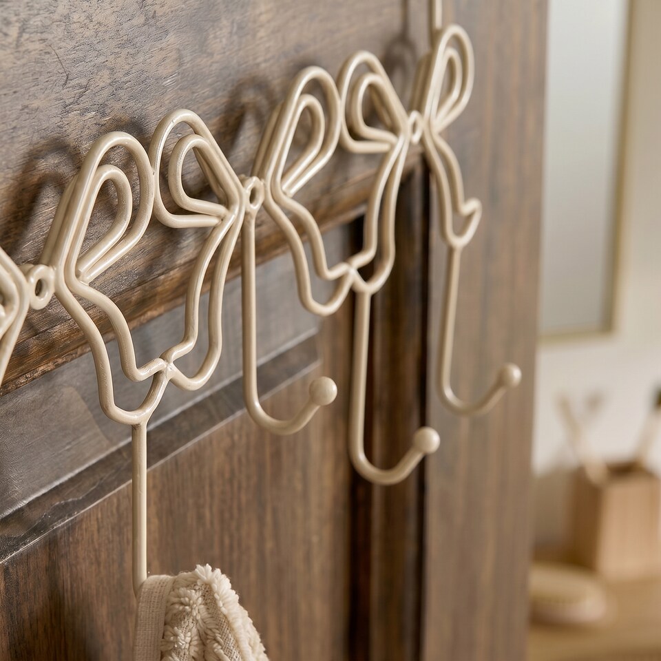 image 1 of OHS Bows Over the Door Hook Hanger 5 Hooks Coats Towel Rack