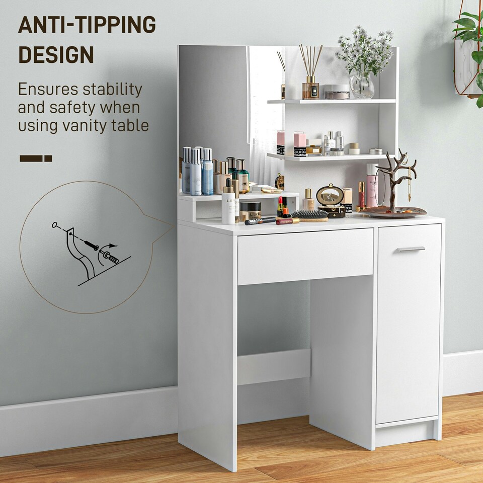 image 1 of HOMCOM Dressing Table with Mirror and Stool, Makeup Desk for Bedroom, White