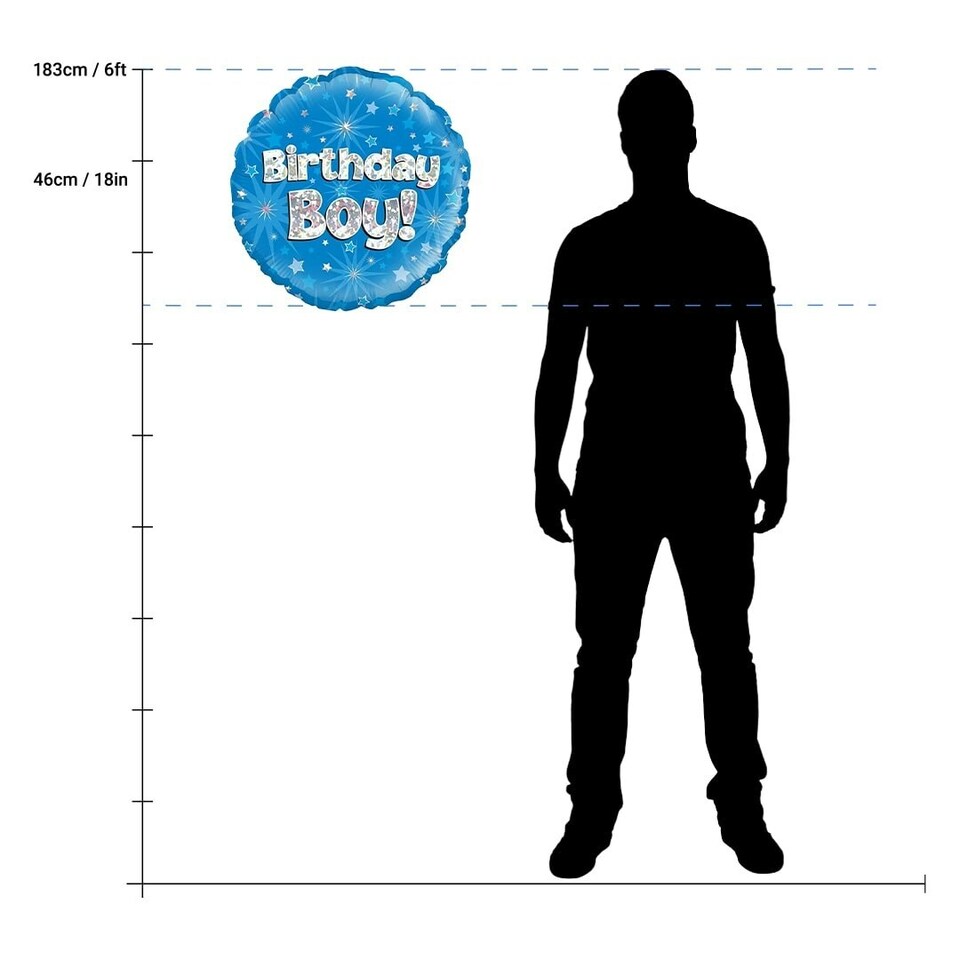 image 1 of Birthday Boy Blue Holographic Round Foil Helium Balloon 46cm / 18 in