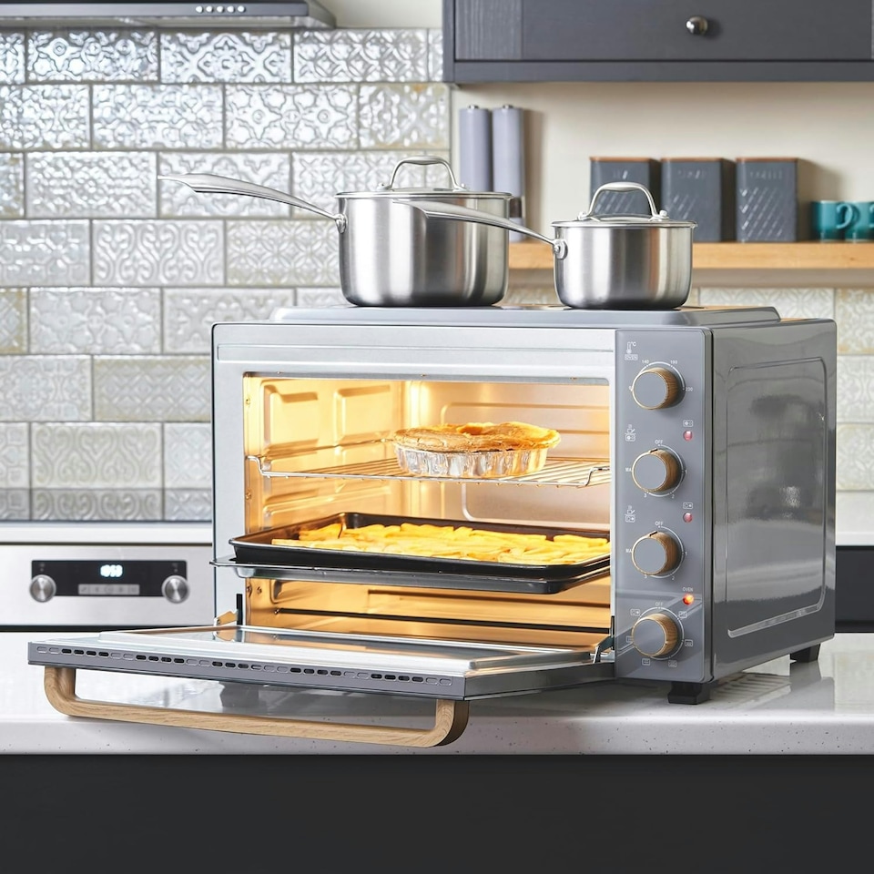 image 1 of Cooks Professional Mini Oven | 48 Litre with 2 Ceramic Hobs | 1800W Oven | 1000W and 1500W Ceramic Hobs | White Nordic