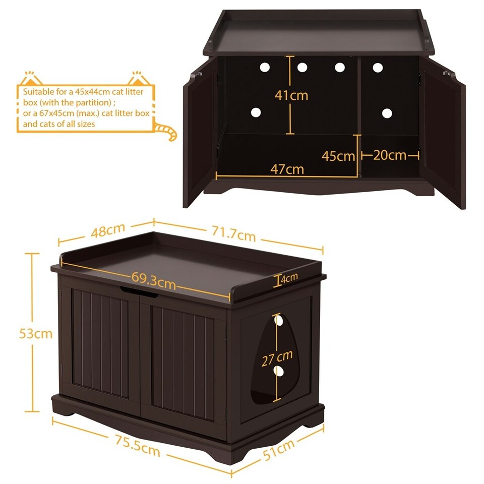 image 1 of Yaheetech Pet Litter Box with Spacious Storage Space N/A | Espresso | One Size