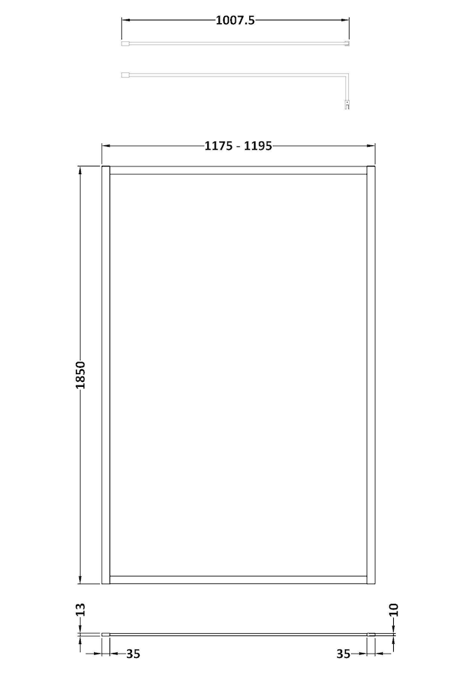 image 1 of Balterley Toughened Safety Glass Wetroom Screen with Support Bar | Black | Matt Black