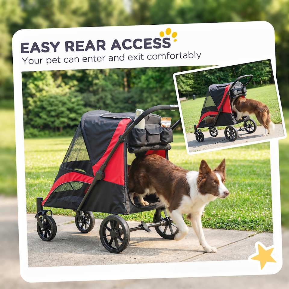 image 1 of PawHut Foldable Pet Stroller for Medium Dogs, Red/Black