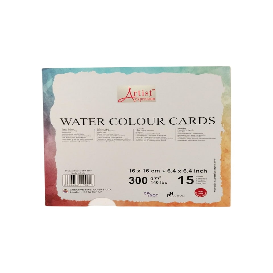 image 1 of Water Colour Cards Folder 15 Sheets 16 x 16cm
