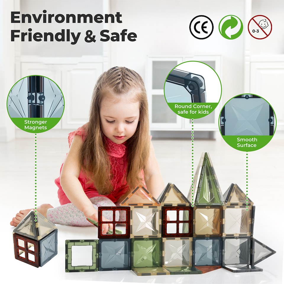 image 1 of Dekko 60pc Magnetic Building Blocks Set STEM Educational Toy for Kids | Multi | Nature
