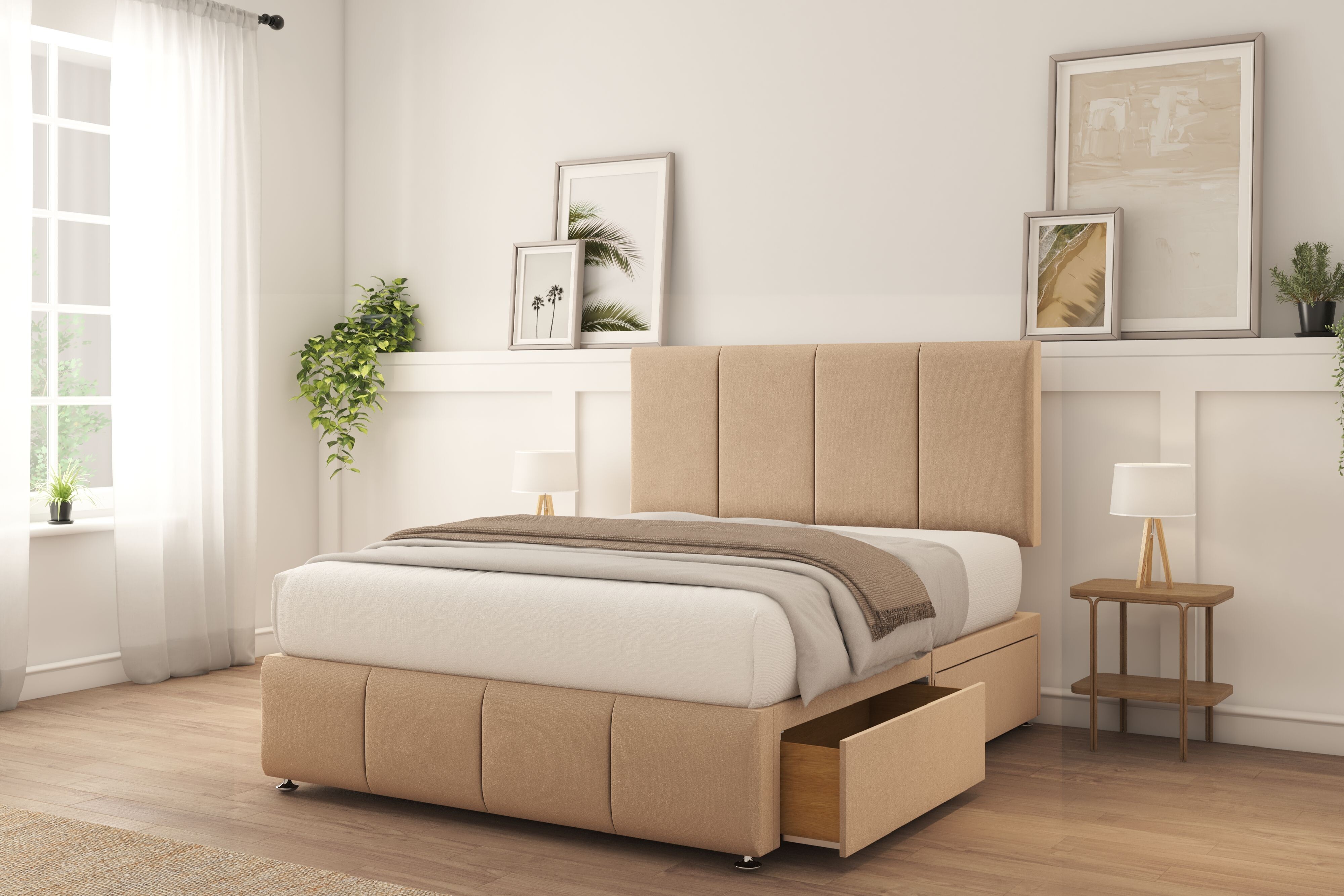 Sloomy Lisbon Pebble Plush Divan Bed With Mattress 4 Drawers 26" Strutted Headboard & 12" Footboard 5' King