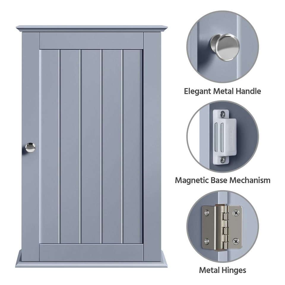 image 1 of Yaheetech Wall Mounted Cabinet with 3 Tiers Grey Grey
