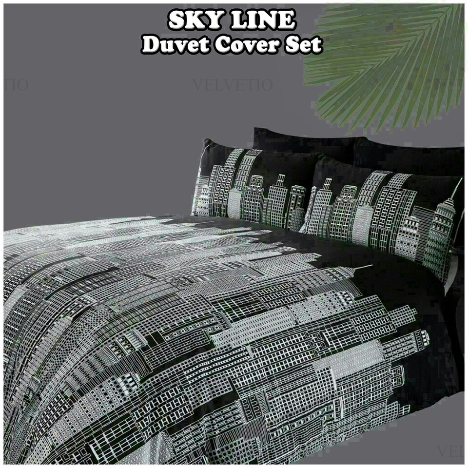 image 1 of Sky Line Printed Duvet Cover Set Reversible Polycotton Beddings Multi | Double