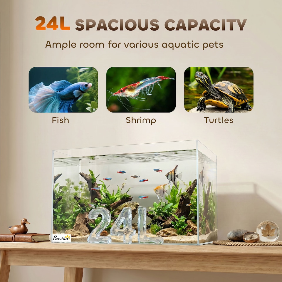 image 1 of PawHut 24L Fish Tank with Protective Base Mat 40 x 25 x 25 cm