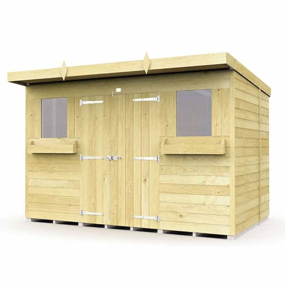 image 1 of 10 x 6 Feet Pent Summer Shed - Wood - L178 x W302 x H201 cm | Brown