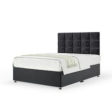 Graphite Plush Velvet No Drawer Divan Base and Pearl Headboard Small Double