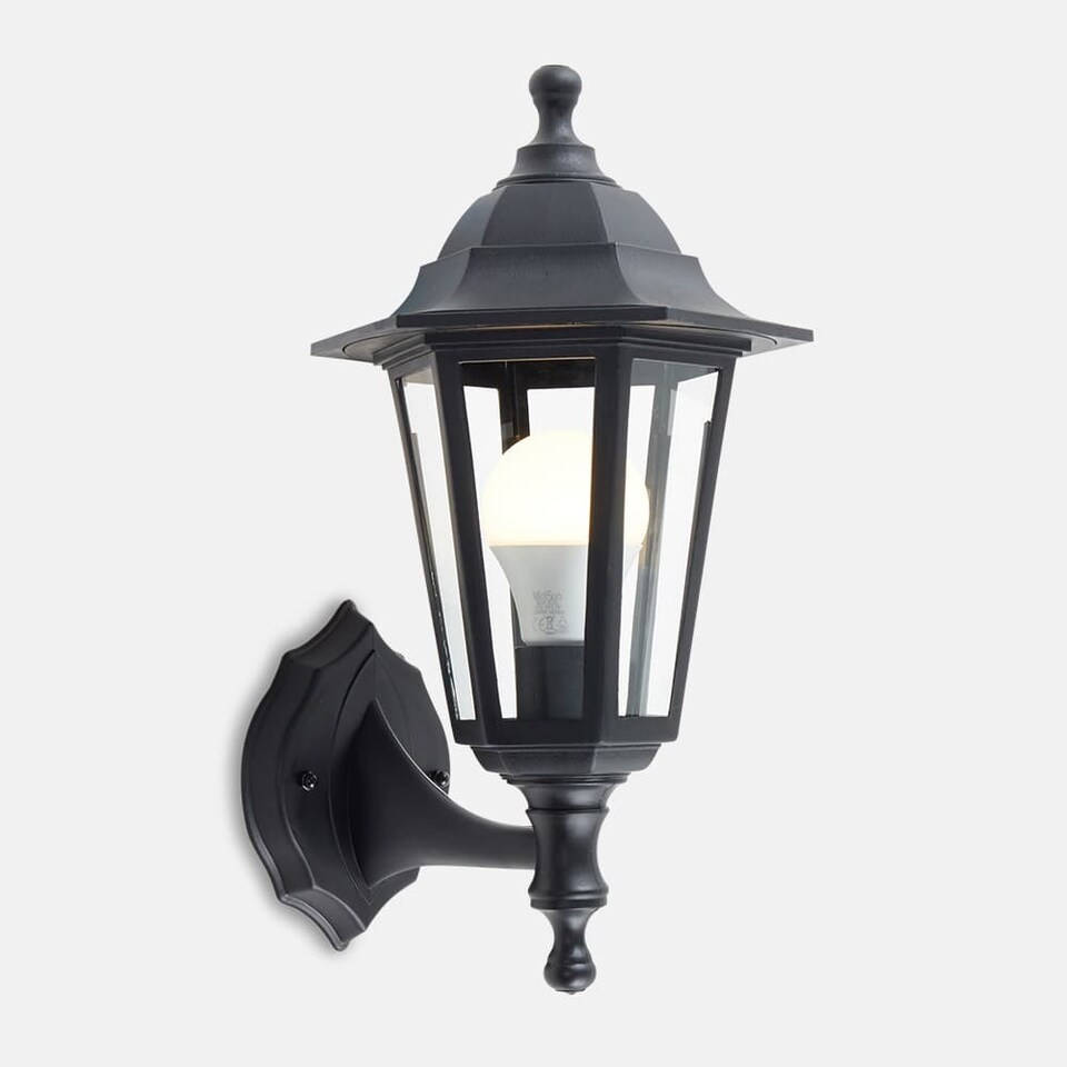 image 1 of ValueLights Mayfair Pair Black Outdoor Security IP44 Rated Wall Light Lanterns