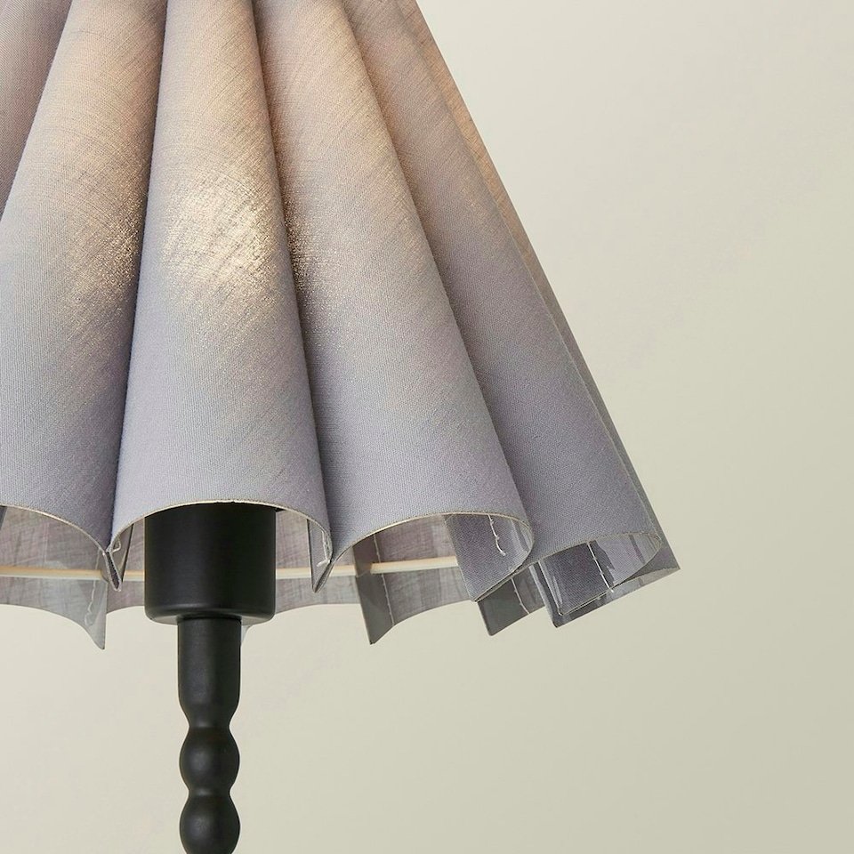 image 1 of ValueLights Maeve Grey Scallop Pleated Tapered Shade Black Bobbin Bobble Table Lamp and Bulb Black