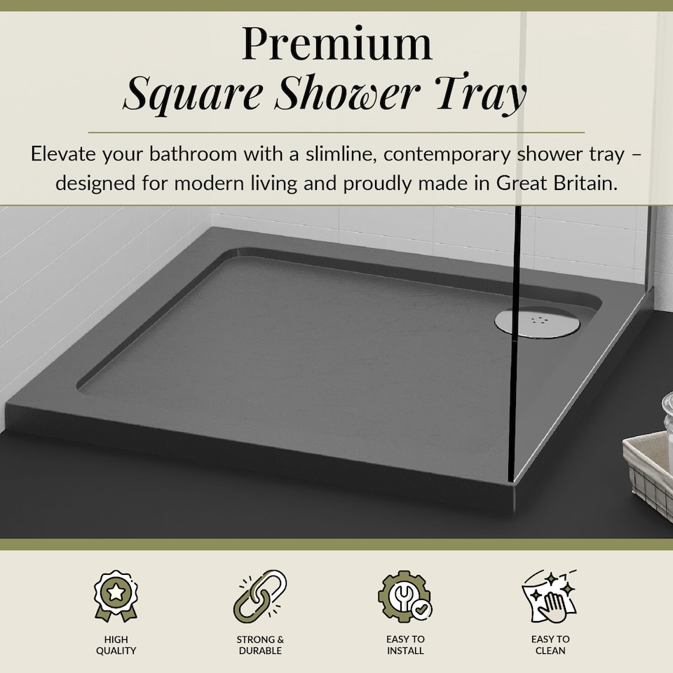 image 1 of Balterley Premium Square Shower Tray | Grey | Grey Slate | 1