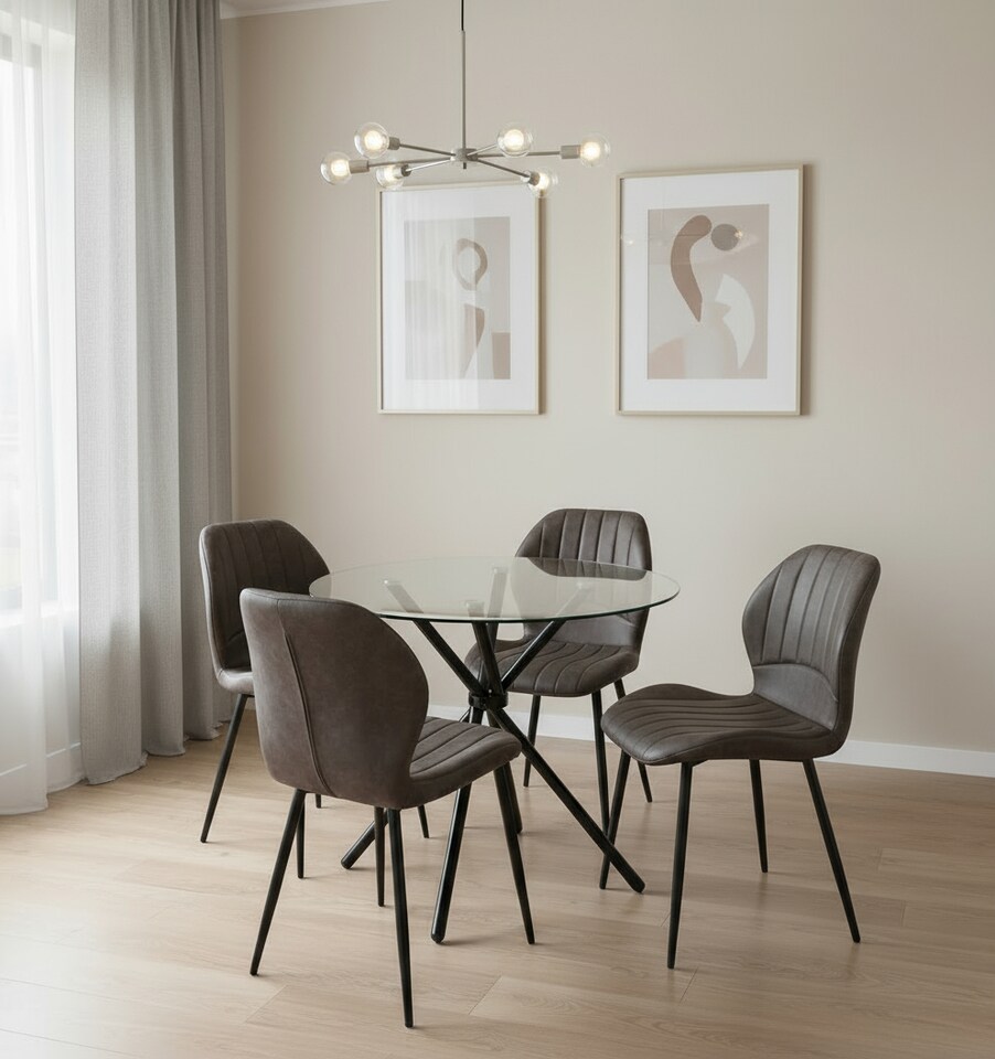 image 1 of New York Dining Table with 4 Jaydn Leather Chairs - Taupe