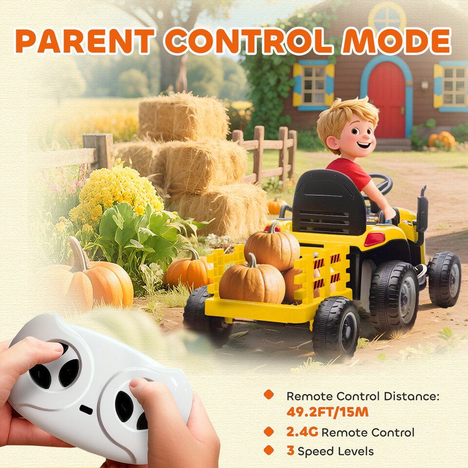 image 1 of AIYAPLAY Ride on Tractor and Trailer, 12V Electric Ride on Tractor, Yellow