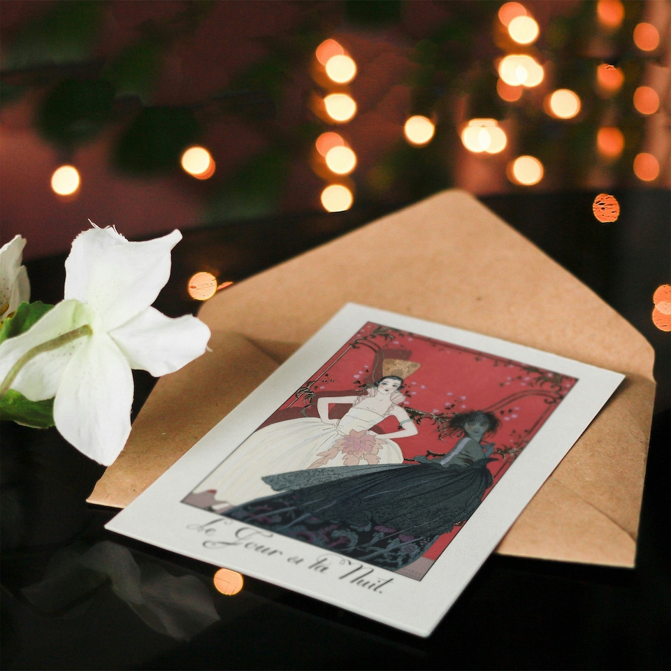 image 1 of George Barbier Art Card Day and Night Vintage Parisian Fashion Advert