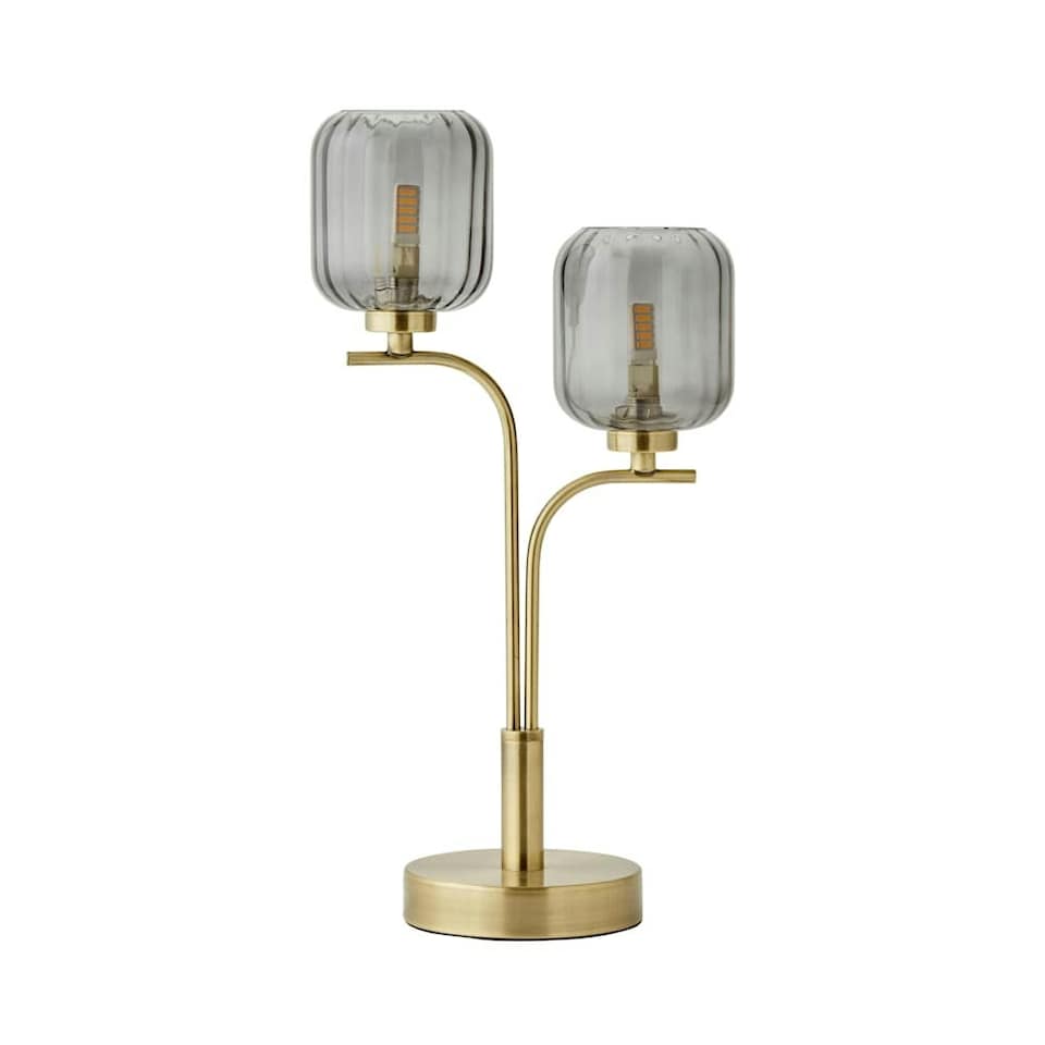 image 1 of ValueLights Amelie Gold Stem 2 Way Ribbed Glass Lamp Table Light with LED Bulbs