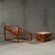 image 2 of Brown Cubic Frame Chair,Leather Upholstered Armchair,Teak Wood Accent Chair For Lounge,Comfy Patio Chair Brown