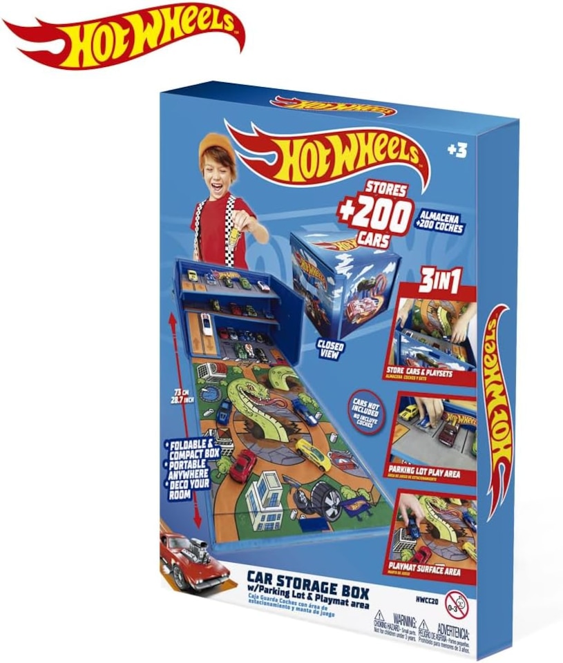 image 1 of Hot Wheels Cars Case Garage Box Playmat - 3-IN-1 Collapsible Car Toys Storage Box with Speed Roads I Toy Car Storage (Cars Not Included) | Blue