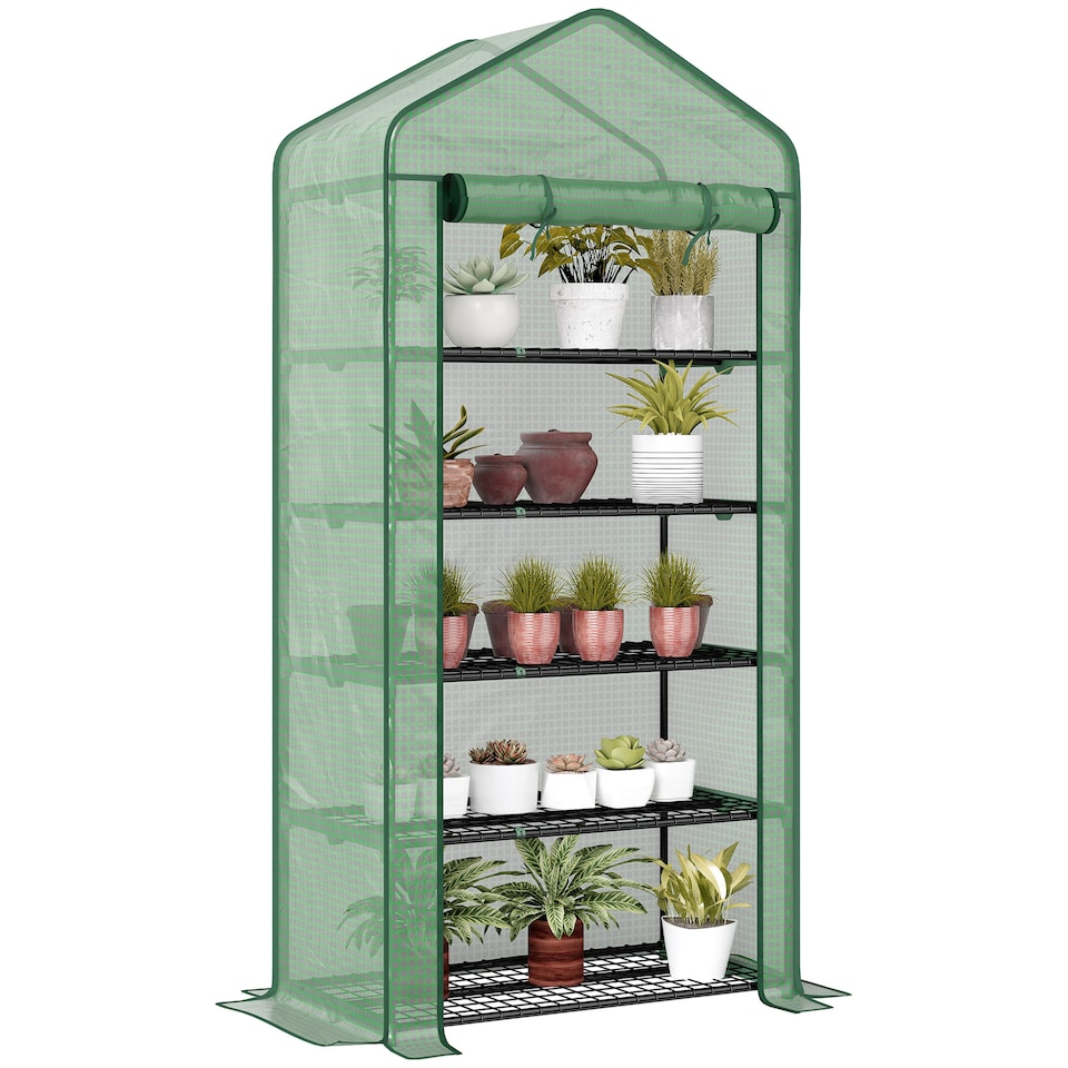 image 1 of Outsunny Widened Mini Greenhouse 5 Tier Green House, 193H x 90W x 49Dcm, Green