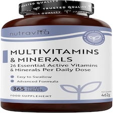 Nutravita Multivitamins & Minerals - 26 Essential Active Vitamins & Minerals for Immune System Support - Made in the UK - 365 Vegan Tablets