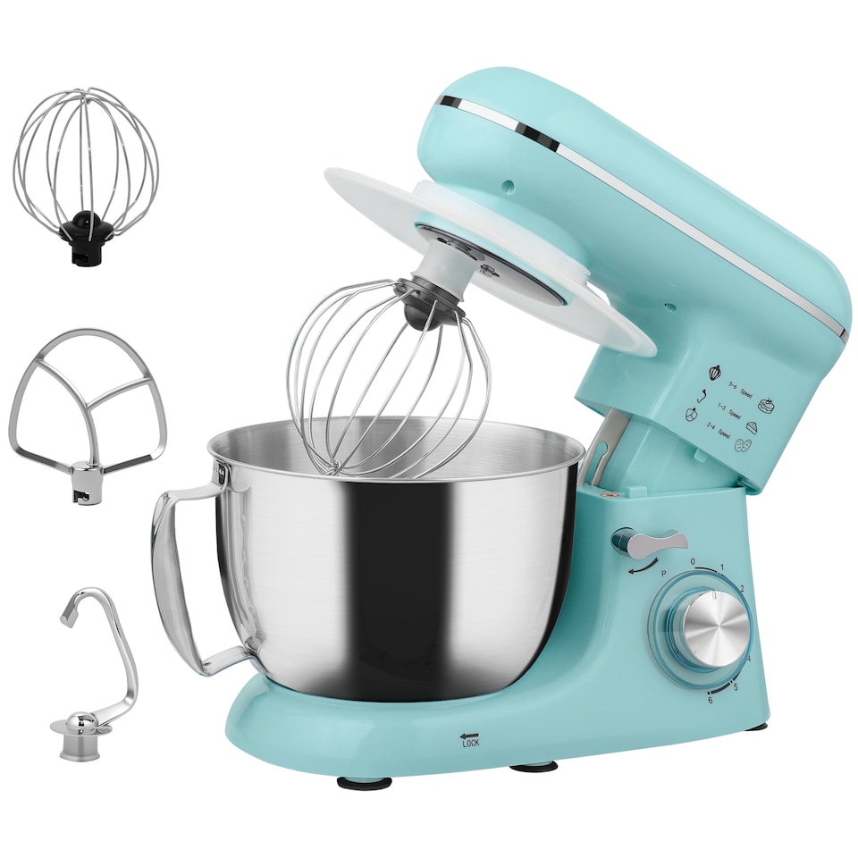 image 1 of HOMCOM Stand Mixer, 4.5L Food Mixer for Baking, 6 Speeds and Pulse Setting, 1300W Cake Electric Whisk with Dough Hook, Whisk, Stainless Steel Bowl, Splash Guard, Beater, Blue