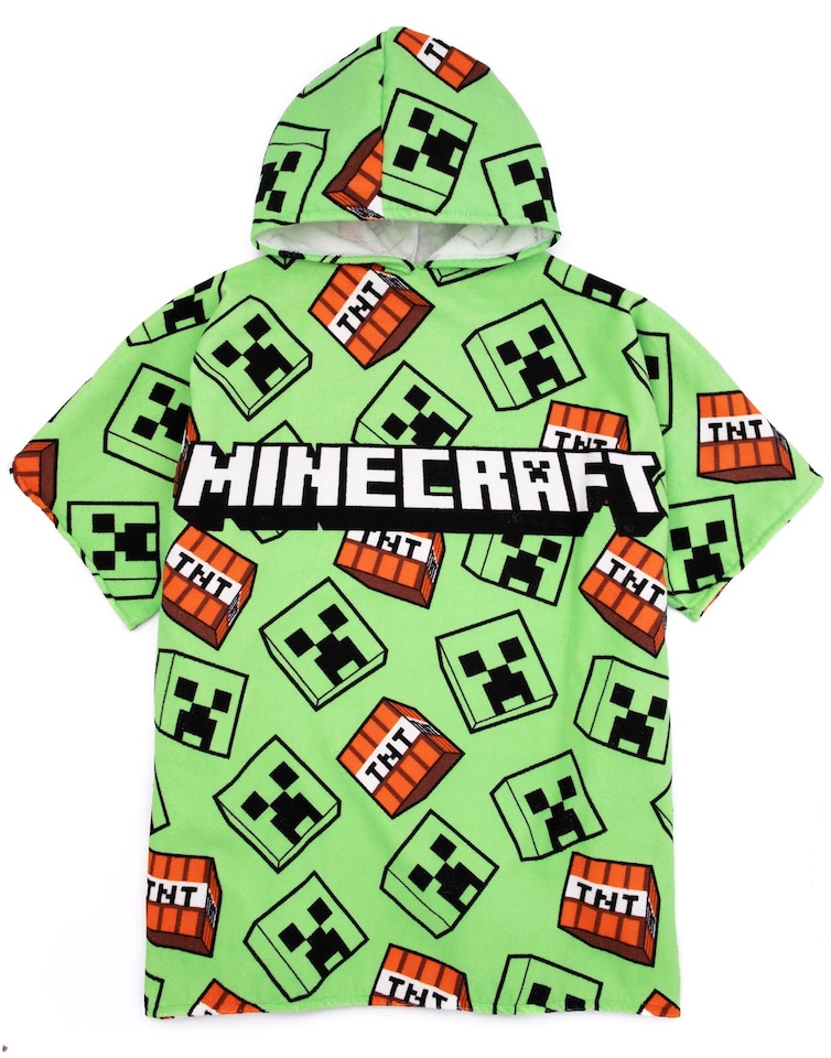 image 1 of Minecraft Kids Towel Poncho | Green Bath Towel For Boys & Girls | Creeper TNT Explosive Swimwear | Hooded Graphic Beach Cover Up | Cosy Swim Accessory Gift for Children